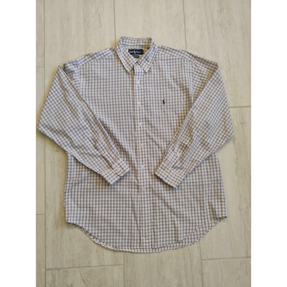 Ralph Lauren Yarmouth Mens 16.5 34/35 White Plaid Long Sleeve Button Down Shirt
